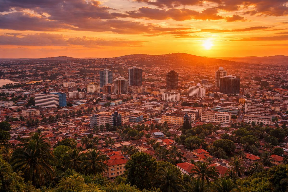 Überblick Kampala bei Sonnenuntergang
