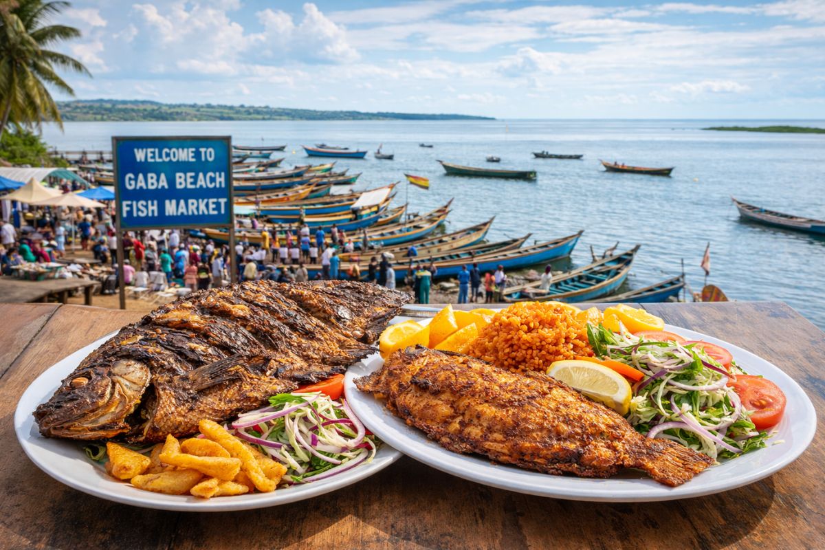 gekochter Fish auf dem Ggaba Beach Fish markt